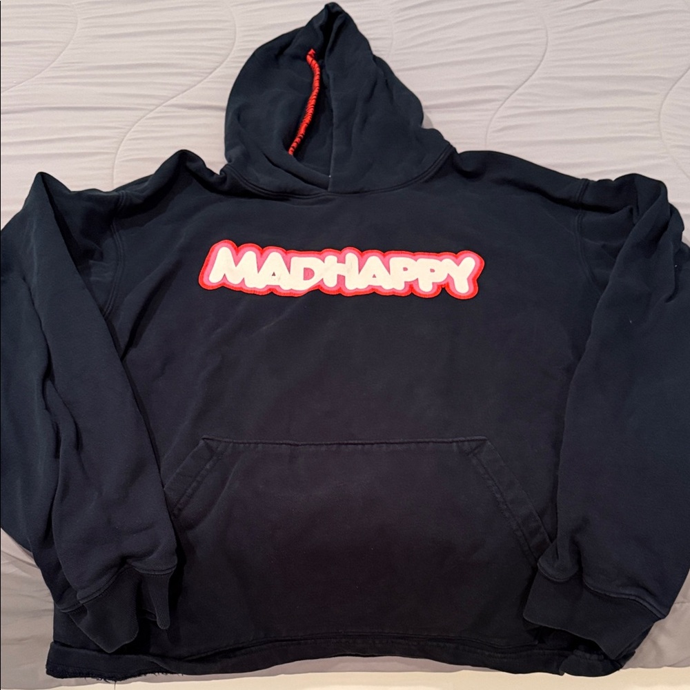 Madhappy Dark Blue Hoodie with Vibrant Red Logo unisex sweatshirt!!